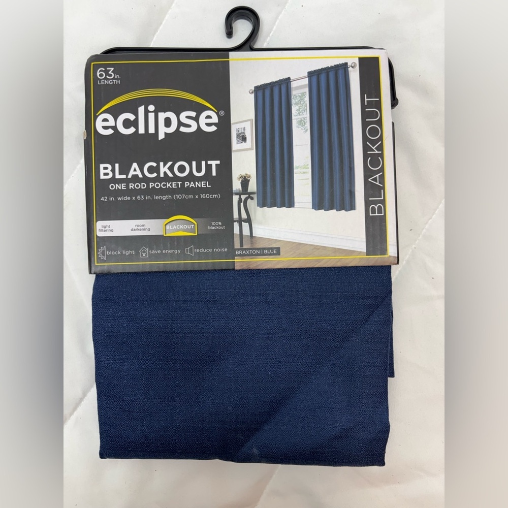 NWT Eclipse Braxton Blue Blackout Curtain L-63” W-42”